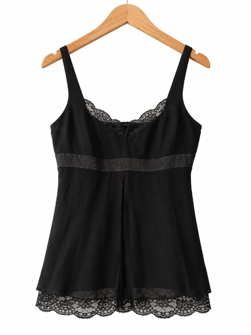 BCBGMAXAZRIA Black 100% Silk Lace Trim Side Button Romantic Camisole Top 6